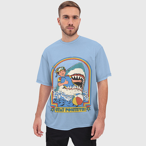 Мужская футболка оверсайз Хищная акула водолаз - будь позитивным / 3D-принт – фото 3