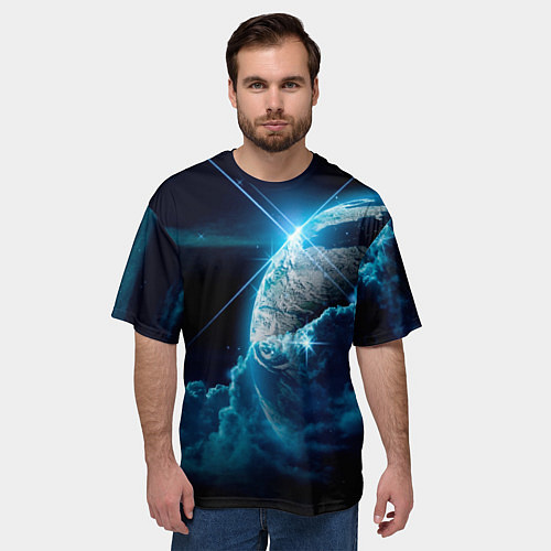 Мужская футболка оверсайз Космос и сияющая планета / 3D-принт – фото 3