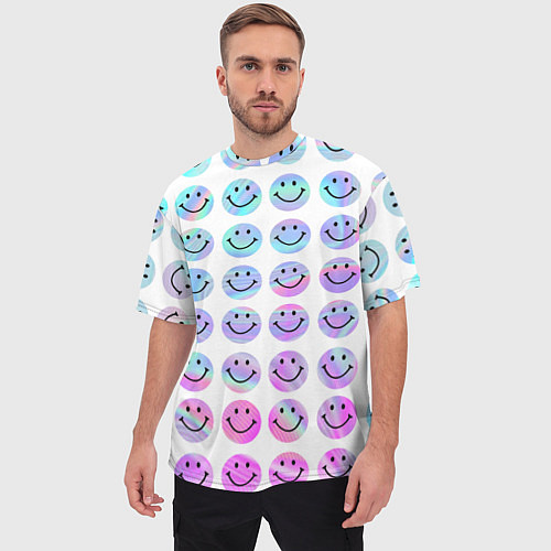 Мужская футболка оверсайз Smiley holographic / 3D-принт – фото 3