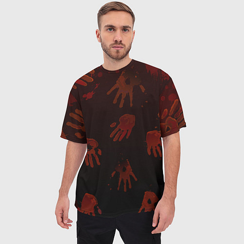 Мужская футболка оверсайз Кровавые ладони / 3D-принт – фото 3