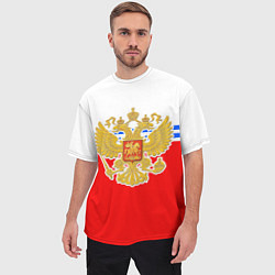 Футболка оверсайз мужская Герб Российской Федерации - полосы, цвет: 3D-принт — фото 2