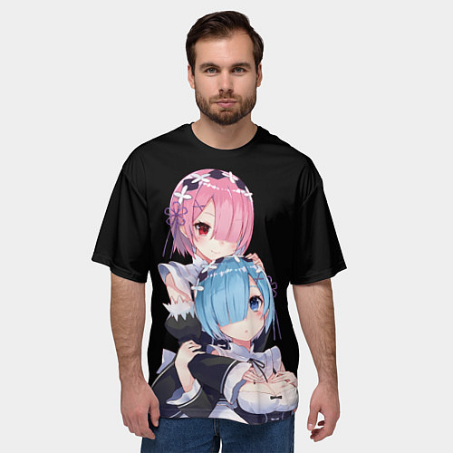 Мужская футболка оверсайз Re: zero - близняшки горничные / 3D-принт – фото 3
