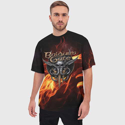 Мужская футболка оверсайз Baldurs Gate 3 fire / 3D-принт – фото 3