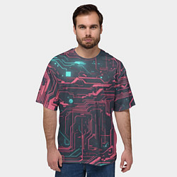 Футболка оверсайз мужская Кибер схемы Розовый и голубой, цвет: 3D-принт — фото 2