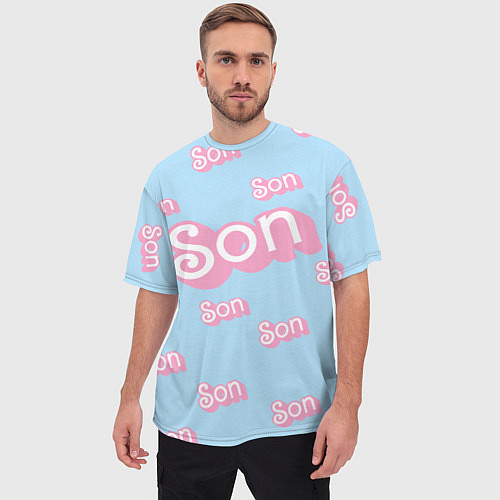 Мужская футболка оверсайз Сын - в стиле Барби: паттерн голубой / 3D-принт – фото 3