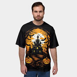 Футболка оверсайз мужская Ночной хэллоуинский замок и тыквы, цвет: 3D-принт — фото 2