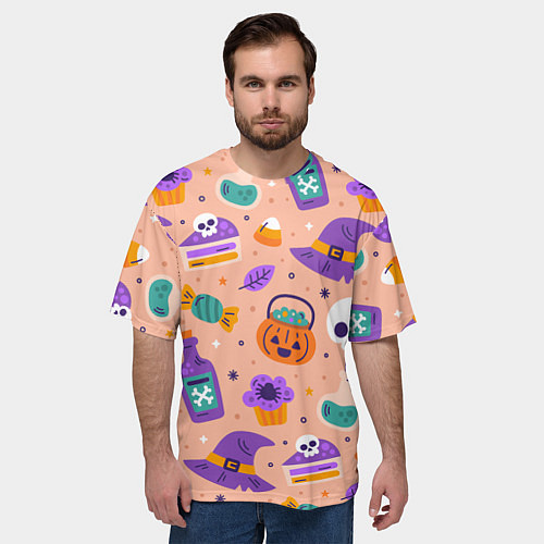Мужская футболка оверсайз Halloween skulls pattern / 3D-принт – фото 3