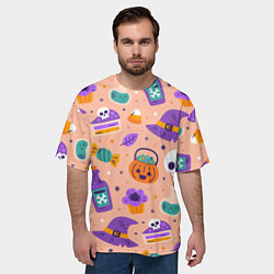 Футболка оверсайз мужская Halloween skulls pattern, цвет: 3D-принт — фото 2
