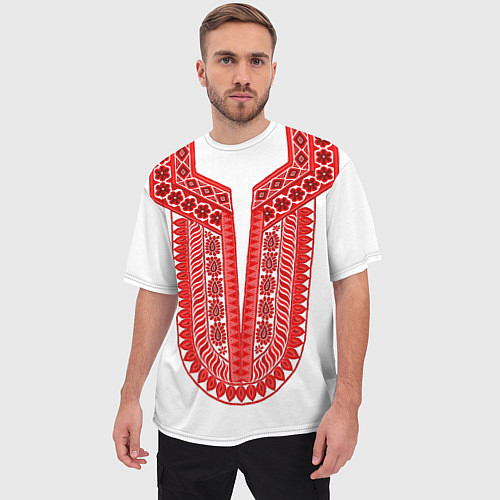 Мужская футболка оверсайз Красная славянская вышиванка / 3D-принт – фото 3