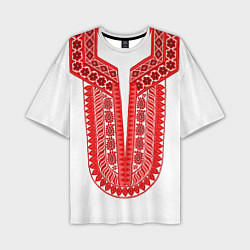 Мужская футболка оверсайз Красная славянская вышиванка