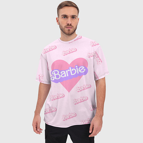 Мужская футболка оверсайз Барби и розовое сердце: паттерн / 3D-принт – фото 3
