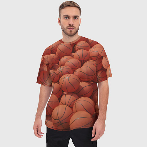Мужская футболка оверсайз Узор с баскетбольными мячами / 3D-принт – фото 3