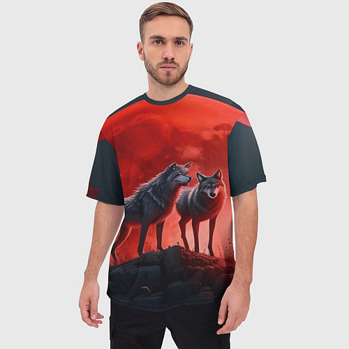 Мужская футболка оверсайз Кровавая луна / 3D-принт – фото 3