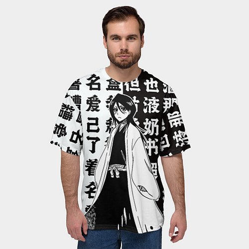 Мужская футболка оверсайз Рукия и иероглифы - Блич / 3D-принт – фото 3