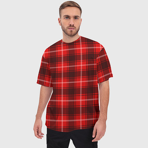 Мужская футболка оверсайз Шотландка красно-чёрный / 3D-принт – фото 3