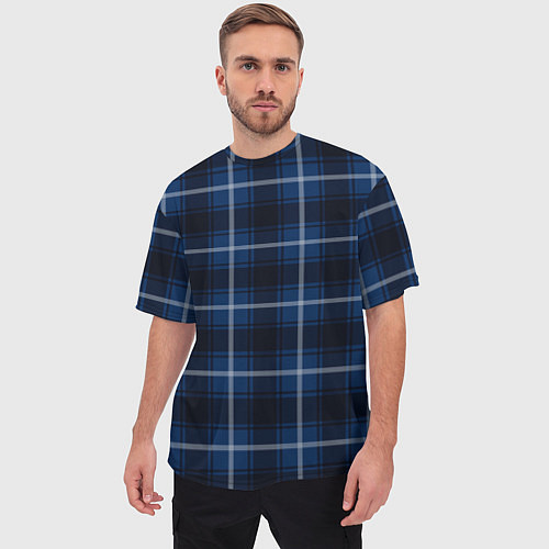 Мужская футболка оверсайз Шотландка тёмно-синий / 3D-принт – фото 3