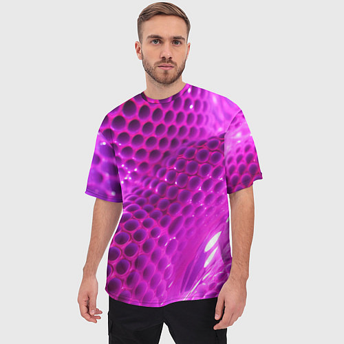 Мужская футболка оверсайз Розовые объемные соты / 3D-принт – фото 3