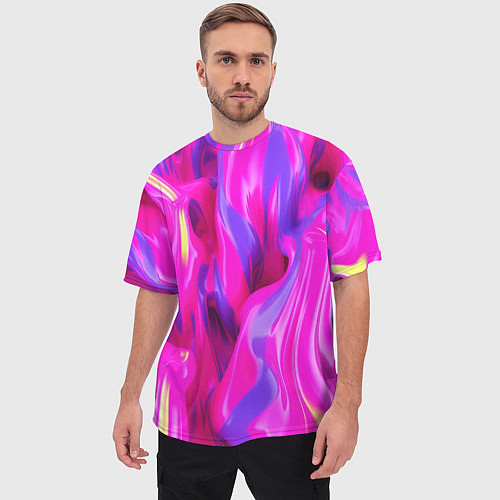 Мужская футболка оверсайз Pink blue texture / 3D-принт – фото 3