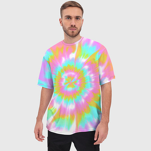 Мужская футболка оверсайз Tie-Dye кислотный в стиле барби / 3D-принт – фото 3