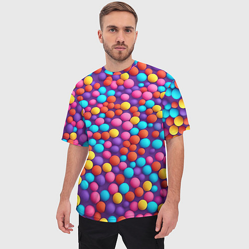 Мужская футболка оверсайз Паттерн разноцветные шарики - нейросеть / 3D-принт – фото 3