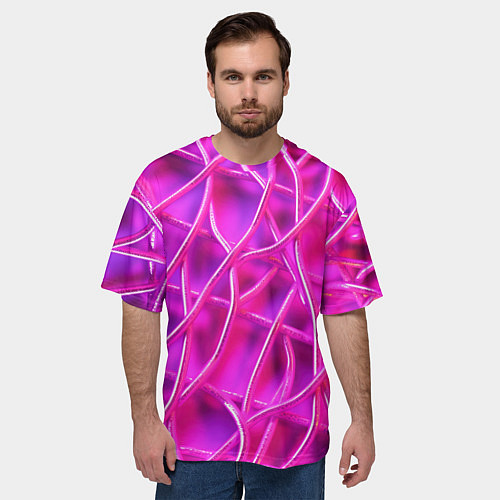 Мужская футболка оверсайз Розовые абстрактные трубочки / 3D-принт – фото 3