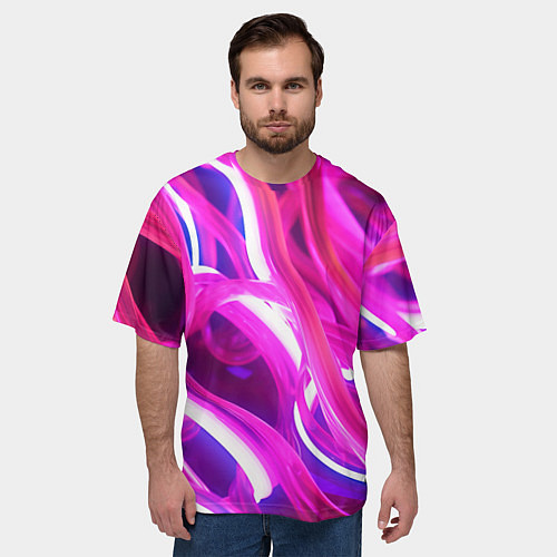 Мужская футболка оверсайз Розовая плавная абстракция / 3D-принт – фото 3