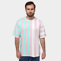 Футболка оверсайз мужская Полоска Барби и Кена - сплит: нежно-мытный и розов, цвет: 3D-принт — фото 2