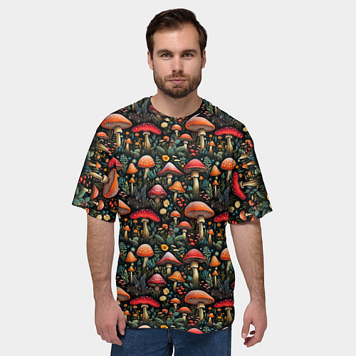 Мужская футболка оверсайз Сказочные грибы мухоморы паттерн / 3D-принт – фото 3