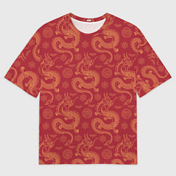 Мужская футболка оверсайз Dragon red pattern