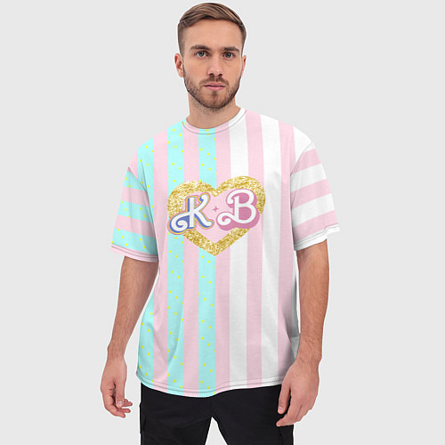 Мужская футболка оверсайз Кен плюс Барби: сплит розовых и голубых полосок / 3D-принт – фото 3