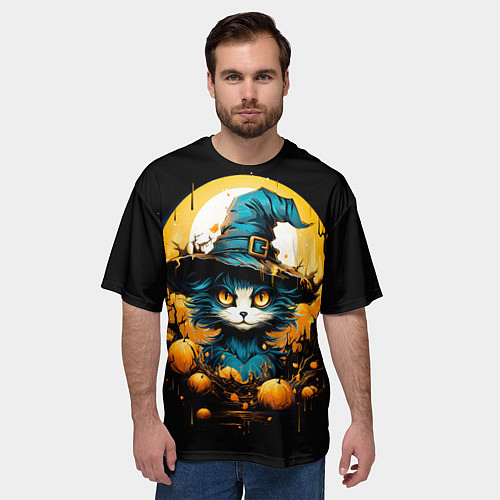 Мужская футболка оверсайз Синий кот колдун / 3D-принт – фото 3