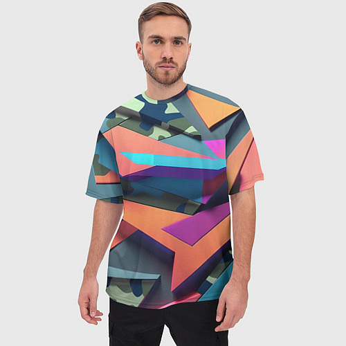 Мужская футболка оверсайз Камуфляж и цветная геометрия - нейросеть / 3D-принт – фото 3