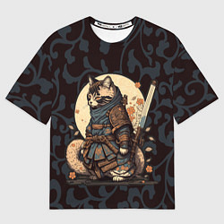 Футболка оверсайз мужская Кот якудза - японский воин, цвет: 3D-принт