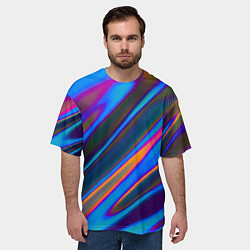 Футболка оверсайз мужская Глитч галограмма радужная, цвет: 3D-принт — фото 2