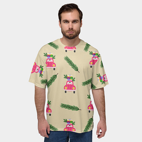 Мужская футболка оверсайз Машина с подарками / 3D-принт – фото 3