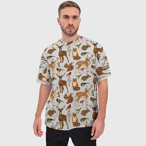 Мужская футболка оверсайз Лесные животные / 3D-принт – фото 3