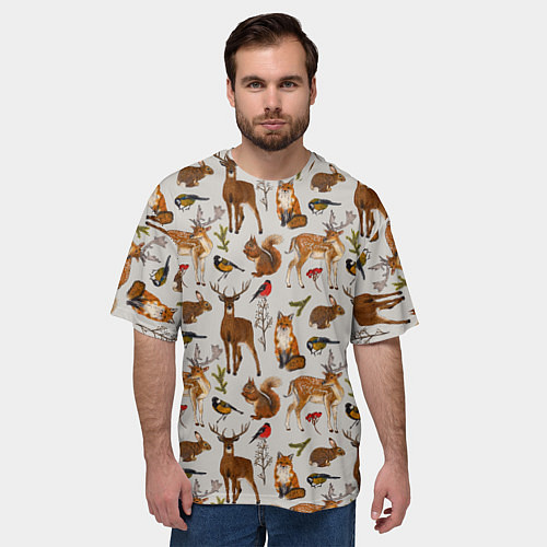 Мужская футболка оверсайз Лесные животные / 3D-принт – фото 3