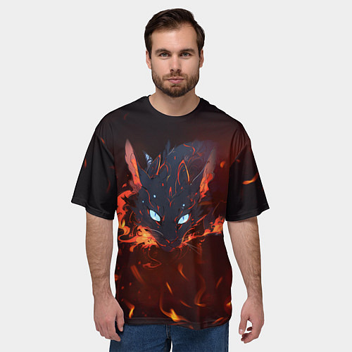 Мужская футболка оверсайз Дракон кот / 3D-принт – фото 3