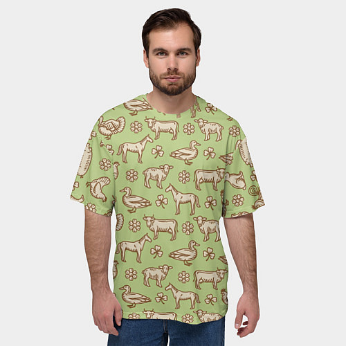 Мужская футболка оверсайз Фермерские животные / 3D-принт – фото 3