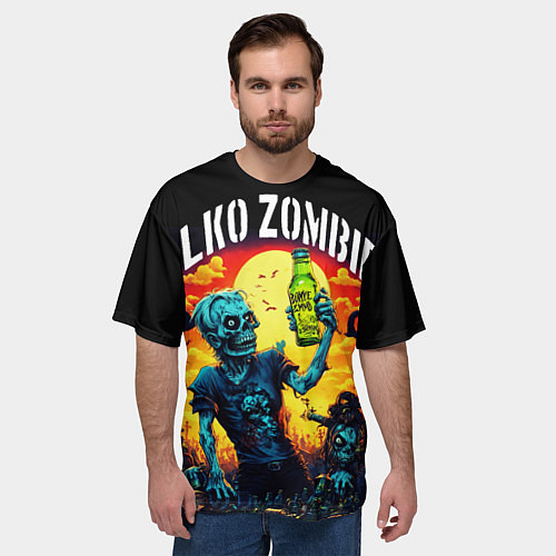 Мужская футболка оверсайз Алко зомби с бутылкой пива на отдыхе / 3D-принт – фото 3