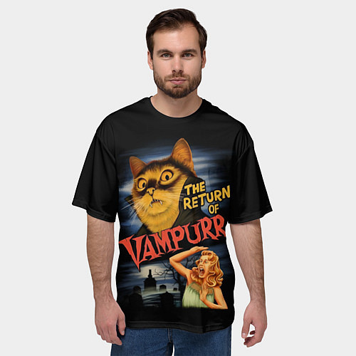 Мужская футболка оверсайз Кот вампир / 3D-принт – фото 3