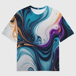 Футболка оверсайз мужская Жидкий цветной узор - нейросеть, цвет: 3D-принт