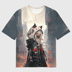 Футболка оверсайз мужская Девочка-кошка в маске, цвет: 3D-принт