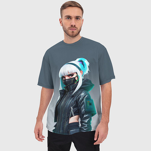 Мужская футболка оверсайз Крутая чувиха в маске - киберпанк / 3D-принт – фото 3