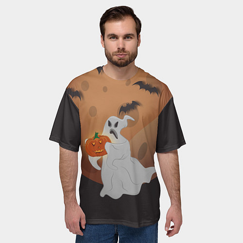 Мужская футболка оверсайз Приведение со злой тыквой / 3D-принт – фото 3