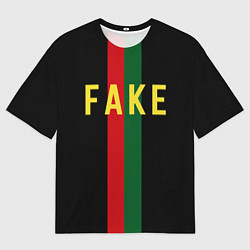 Мужская футболка оверсайз Fake зелёная и красная полосы