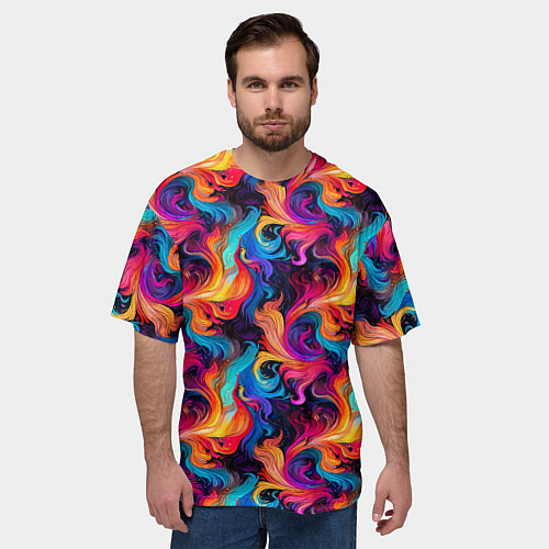 Мужская футболка оверсайз Разноцветные разные волны разводы / 3D-принт – фото 3