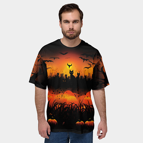 Мужская футболка оверсайз Кошки хэллоуина / 3D-принт – фото 3