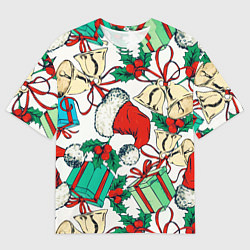 Мужская футболка оверсайз Узор с новогодними падарками