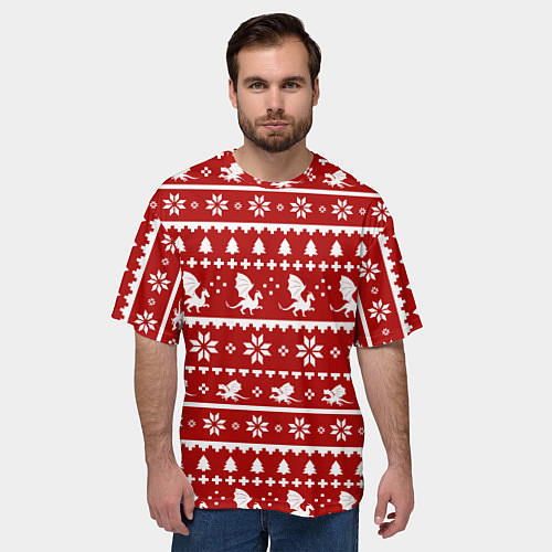 Мужская футболка оверсайз Dragon year pattern / 3D-принт – фото 3